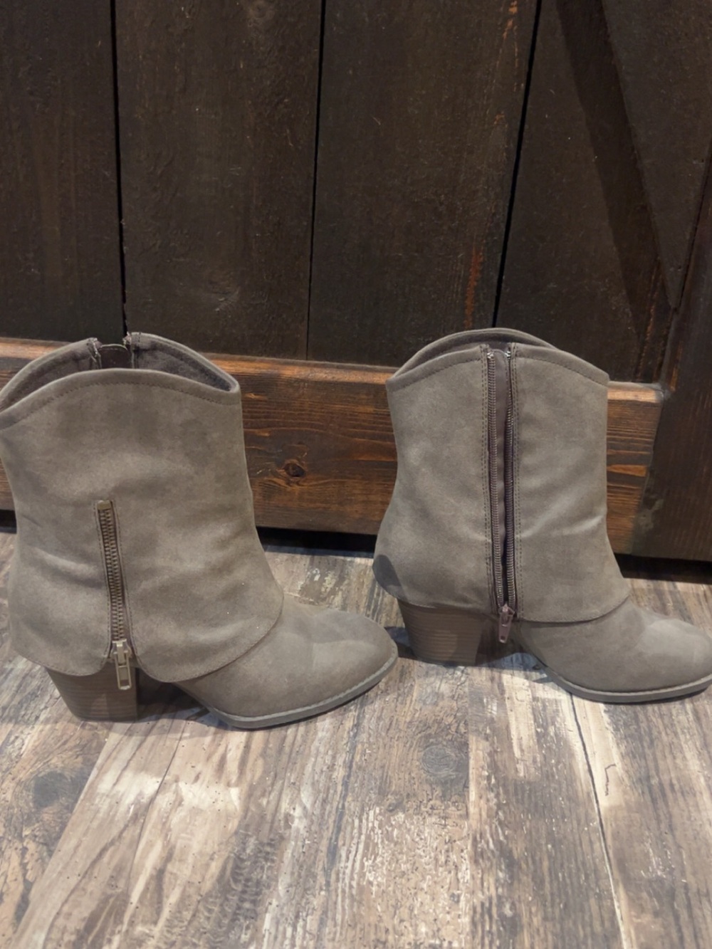 Women's Taupe Ankle Boots with Side Zipper